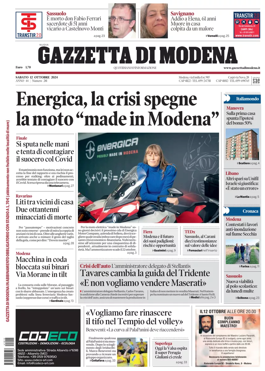 Prima-pagina-gazzetta di modena-oggi-edizione-del-2024-10-12